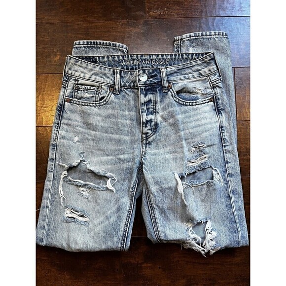 American Eagle Womens Tom Girl Distressed Button Fly Jean Sz 0 - Picture 1 of 8